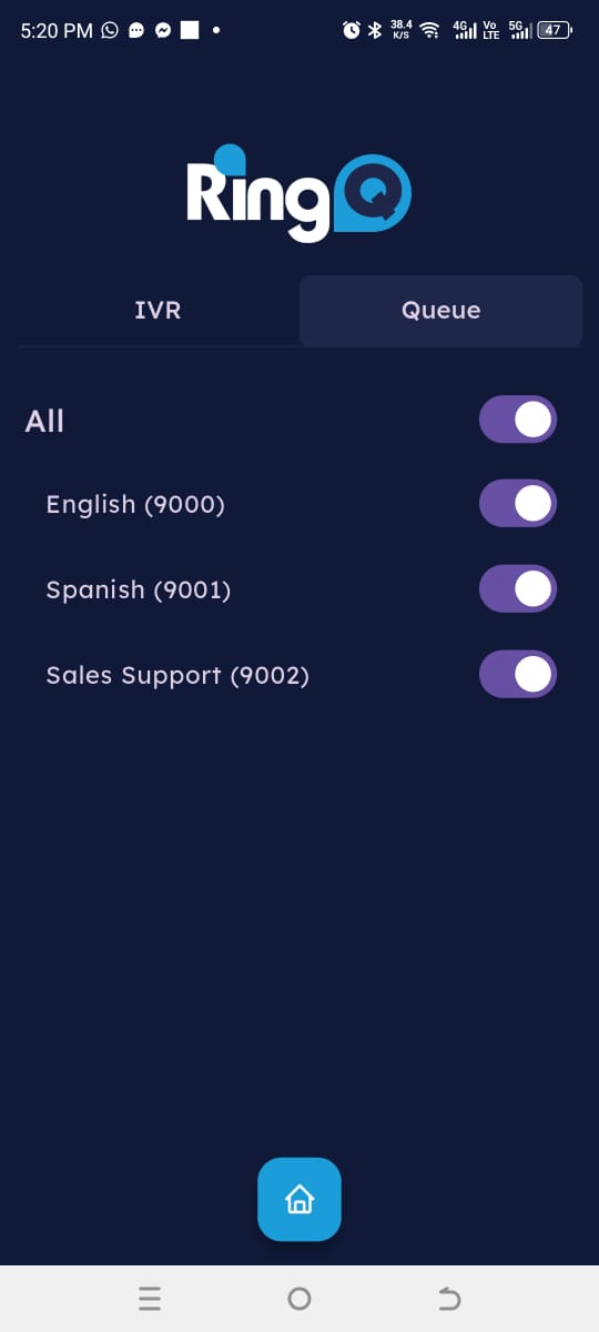 Select your active queues in the RingQ app