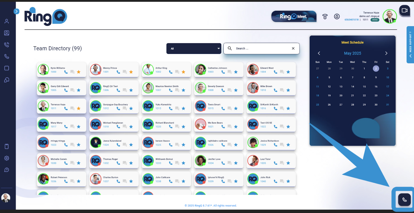 RingQ web app main dashboard