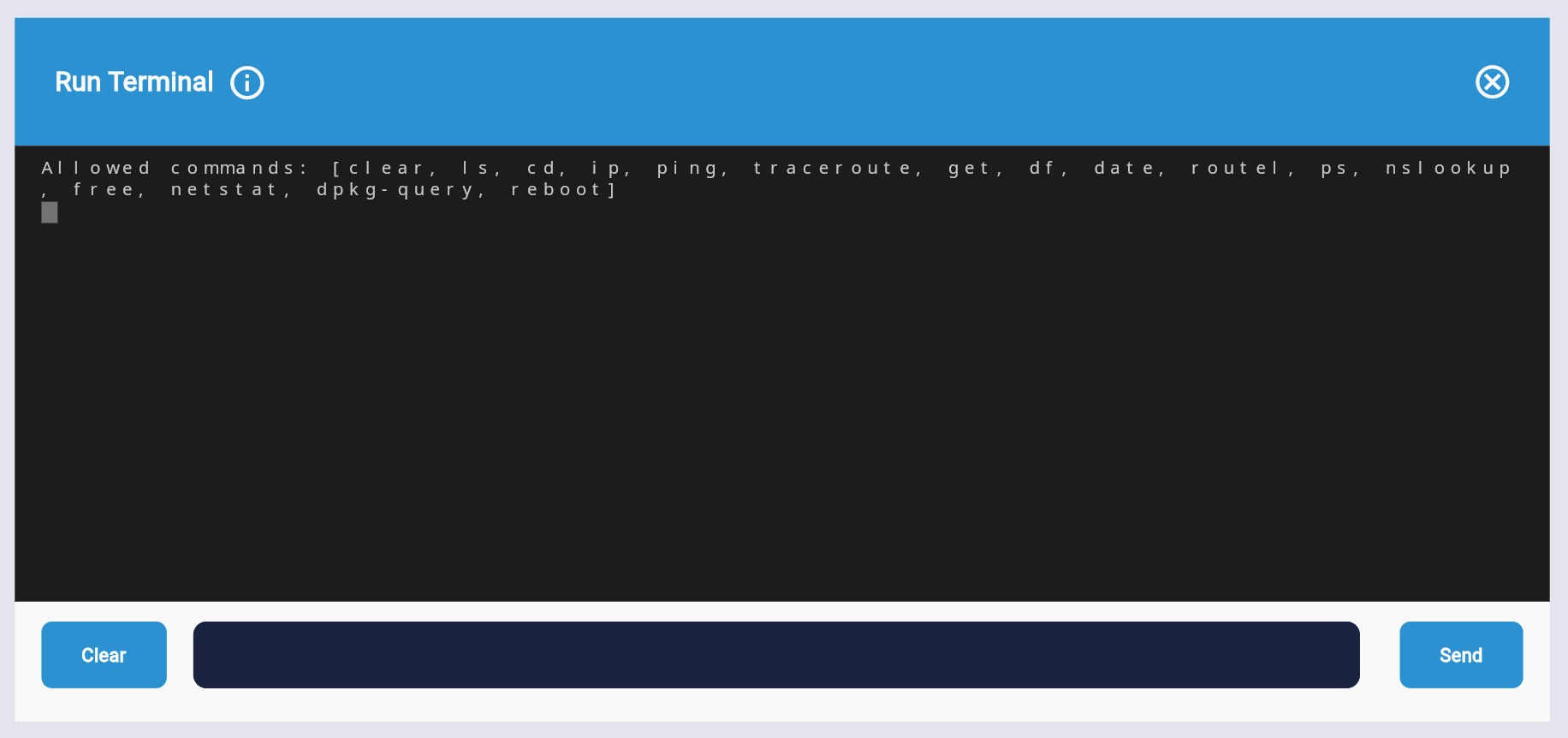 RingQ's web-based terminal for system-level diagnostics without requiring SSH access