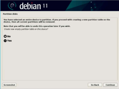 ringq Create a new empty partition table on this device