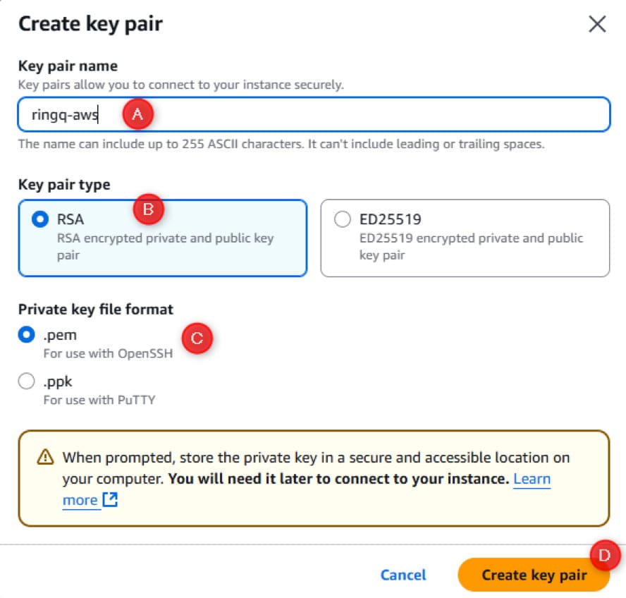 ringq Create new key pair to generate a new one