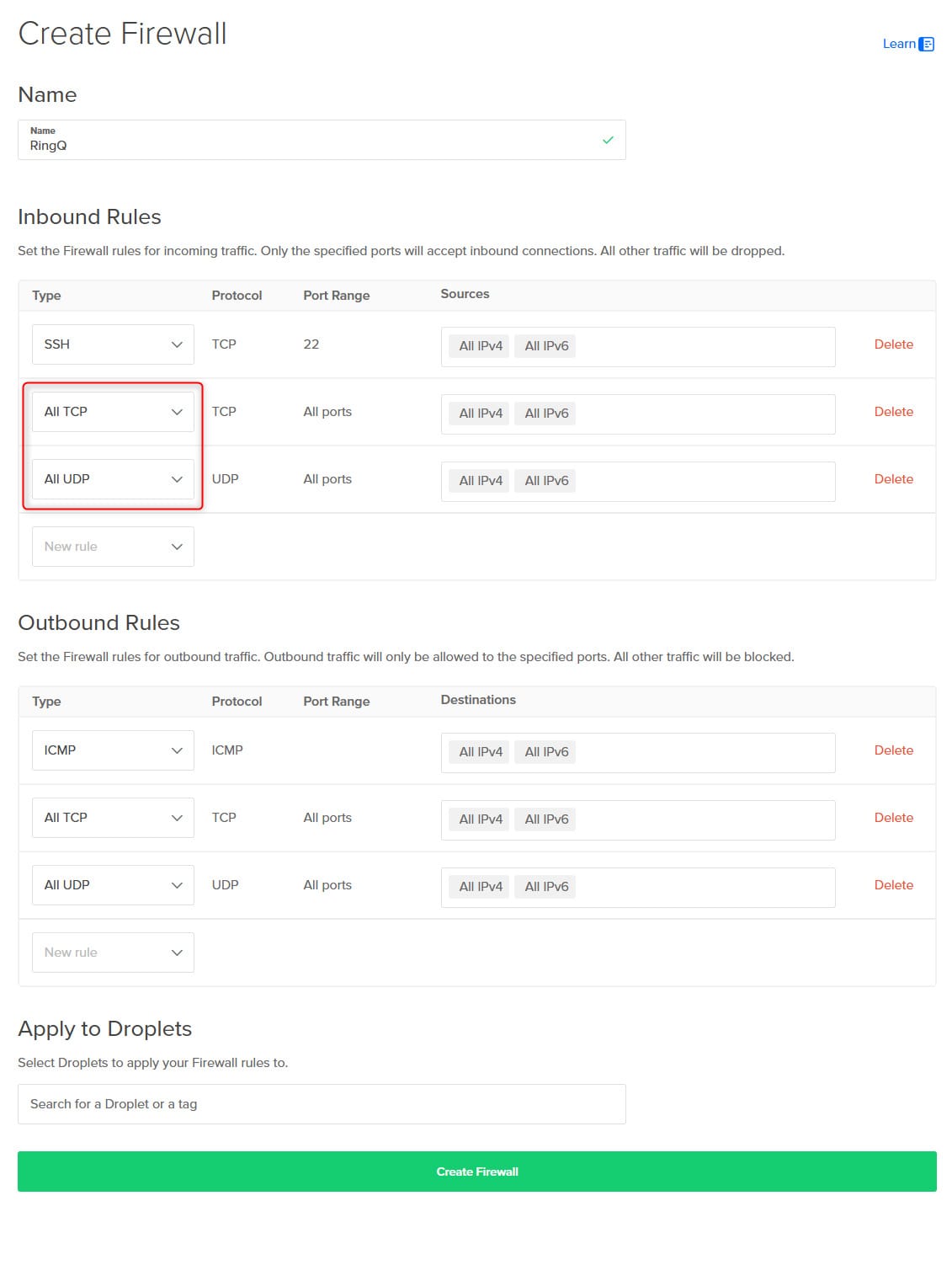 ringq Inbound Rules firewall